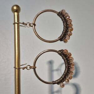 Reitmans Gold Dangle Earrings with Brown Beads